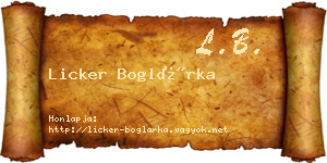 Licker Boglárka névjegykártya